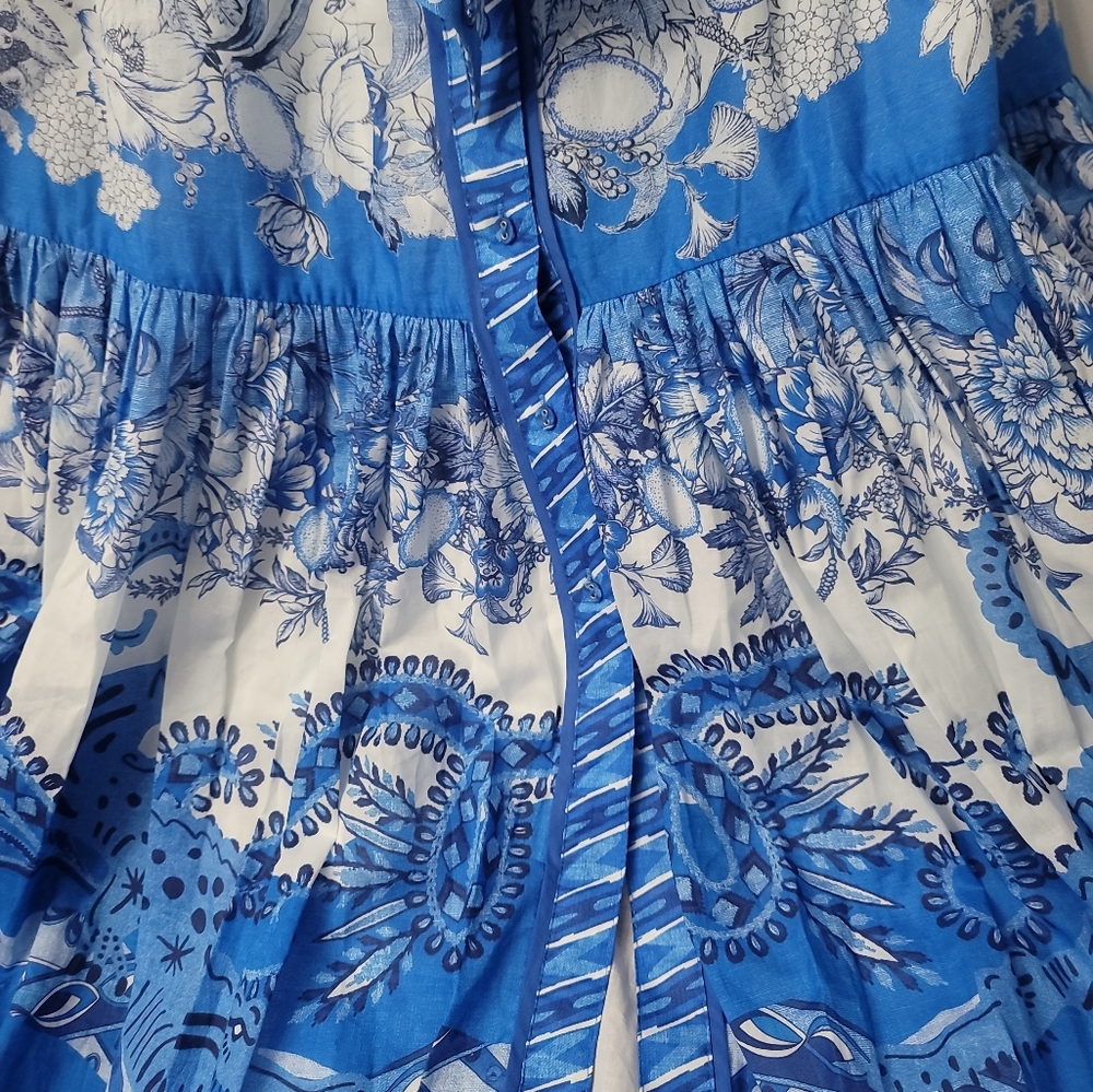 A Loves A Border Print Mandarin Collar Long Balloon Sleeve A-Line Maxi Dress - Picture 9 of 9